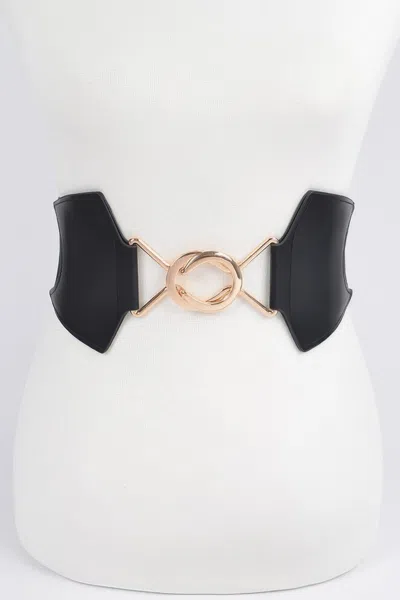 Fashnzfab Faux Leather Wide Elastic Belt In Gold