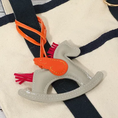 Fashnzfab Faux Leather Winged Rocking Horse Bag Charm In Gray