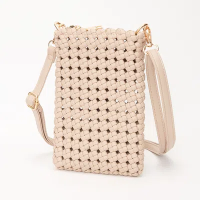 Fashnzfab Faux Leather Woven Small Crossbody Bag In Sand