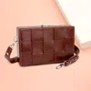 Fashnzfab Faux Leather Woven Square Box Crossbody Bag In Brown