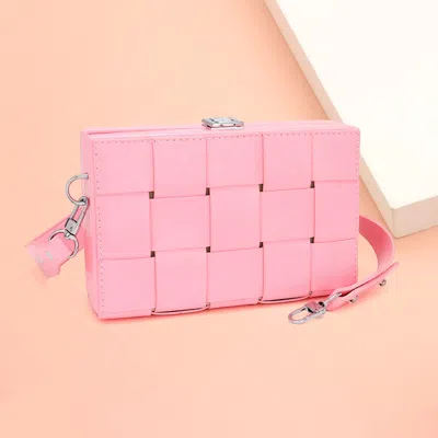 Fashnzfab Faux Leather Woven Square Box Crossbody Bag In Pink