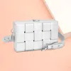Fashnzfab Faux Leather Woven Square Box Crossbody Bag In Silver