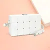 Fashnzfab Faux Leather Woven Square Box Crossbody Bag In White