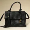 Fashnzfab Faux Leather Woven Structured Top Handle Handbag / Crossbody Bag In Black