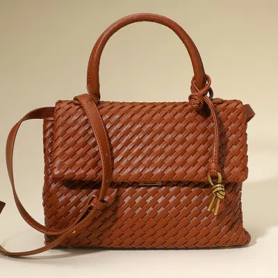 Fashnzfab Faux Leather Woven Structured Top Handle Handbag / Crossbody Bag In Brown