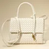 Fashnzfab Faux Leather Woven Structured Top Handle Handbag / Crossbody Bag In White