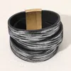 Fashnzfab Faux Leather Wrap Magnetic Bracelet Black In Black