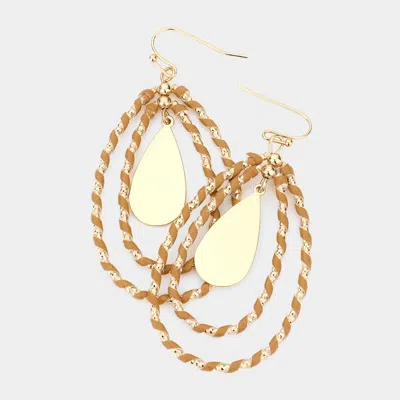 Fashnzfab Faux Leather Wrapped Triple Teardrop Dangle Earrings In Gold