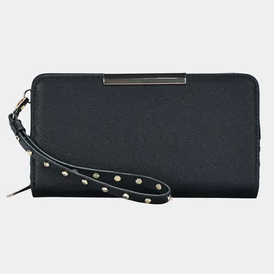 Fashnzfab Faux Leather Zipper Wallet In Black