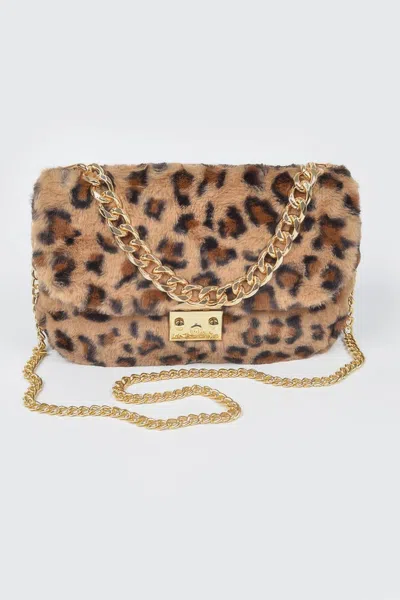 Fashnzfab Faux Leo Fur Shoulder Bag In Brown