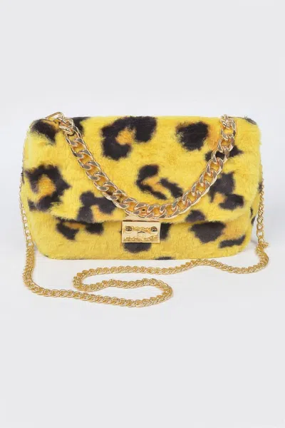 Fashnzfab Faux Leo Fur Shoulder Bag In Yellow