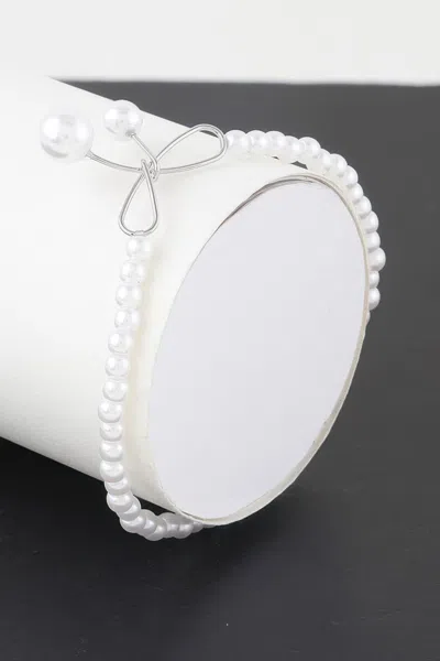 Fashnzfab Faux Pearl Bow Bracelet In White