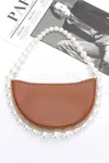 Fashnzfab Faux Pearl Handle Half Moon Bag In Brown