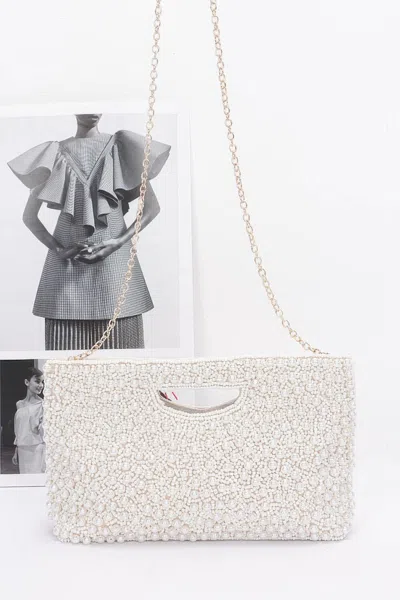 Fashnzfab Faux Pearl Handmade Clutch In White