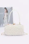 Fashnzfab Faux Pearl Handmade Party Clutch In White