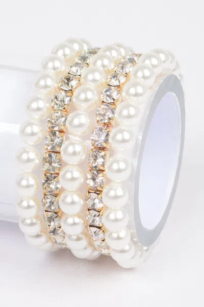 Fashnzfab Faux Pearl Rhinestone Stretch Bracelet In Gold