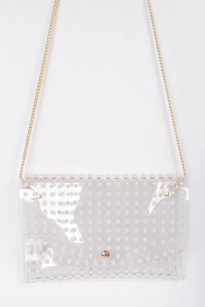 Fashnzfab Faux Pearl Studded Transparent Envelope Clutch In Multi