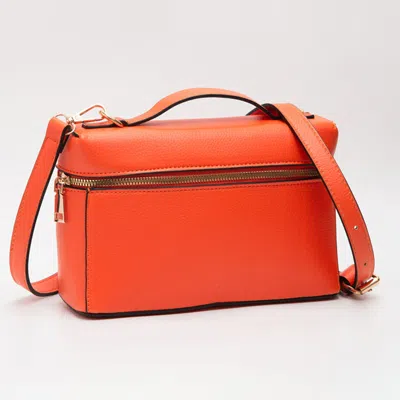 Fashnzfab Faux Pebble Leather Box Hand Bag / Crossbody Bag In Orange