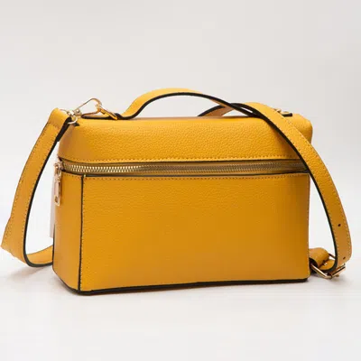 Fashnzfab Faux Pebble Leather Box Hand Bag / Crossbody Bag In Yellow