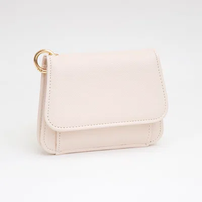 Fashnzfab Faux Pebble Leather Compact Card Wallet Bag Charm In Beige