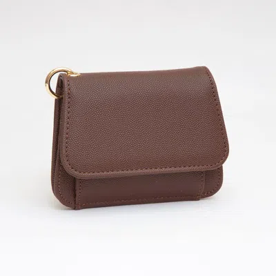 Fashnzfab Faux Pebble Leather Compact Card Wallet Bag Charm In Brown