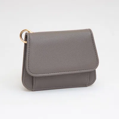 Fashnzfab Faux Pebble Leather Compact Card Wallet Bag Charm In Gray