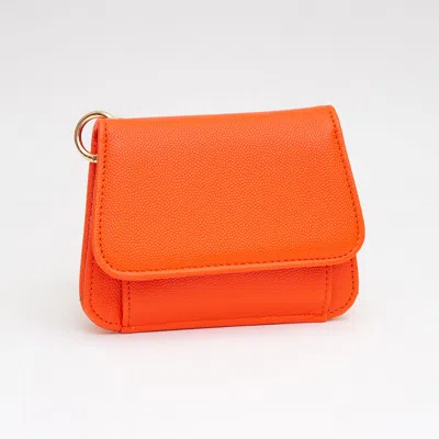Fashnzfab Faux Pebble Leather Compact Card Wallet Bag Charm In Orange