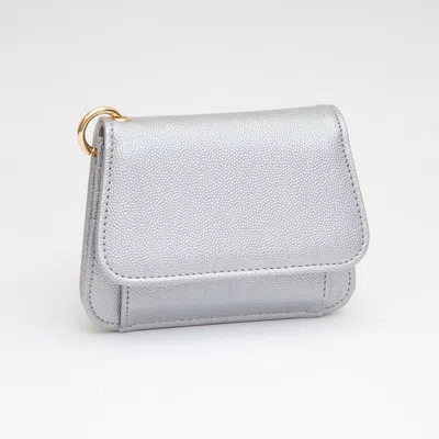 Fashnzfab Faux Pebble Leather Compact Card Wallet Bag Charm In Silver