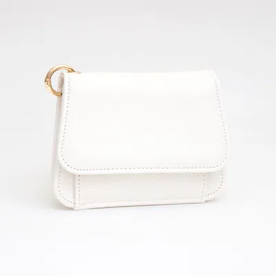 Fashnzfab Faux Pebble Leather Compact Card Wallet Bag Charm In White