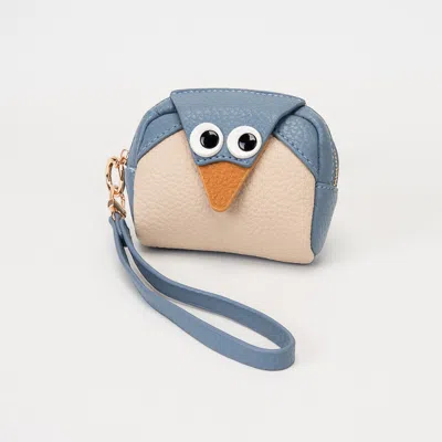 Fashnzfab Faux Pebble Leather Cute Penguin Wrist Strap Coin Purse Bag In Blue