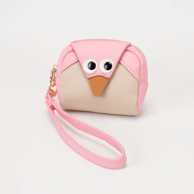 Fashnzfab Faux Pebble Leather Cute Penguin Wrist Strap Coin Purse Bag In Pink