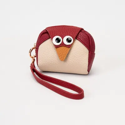 Fashnzfab Faux Pebble Leather Cute Penguin Wrist Strap Coin Purse Bag In White
