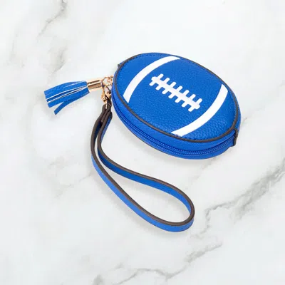 Fashnzfab Faux Pebble Leather Football Round Zip Wrist Strap Coin Purse Bag In Blue