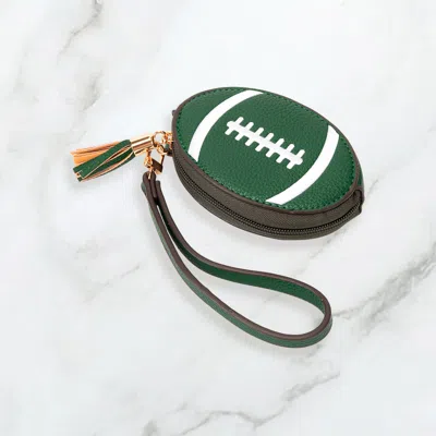 Fashnzfab Faux Pebble Leather Football Round Zip Wrist Strap Coin Purse Bag In Green