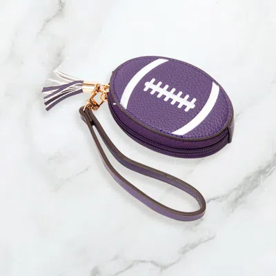 Fashnzfab Faux Pebble Leather Football Round Zip Wrist Strap Coin Purse Bag In Purple