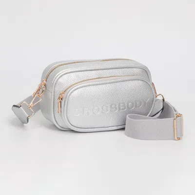 Fashnzfab Faux Pebbled Leather Structured Crossbody Bag In Silver
