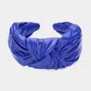 Fashnzfab Faux Shiny Leather Knot Headband In Blue