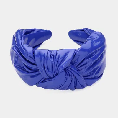 Fashnzfab Faux Shiny Leather Knot Headband In Blue