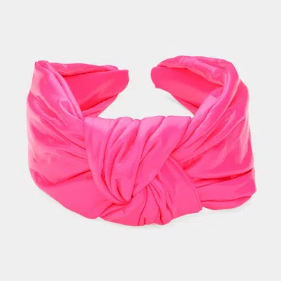 Fashnzfab Faux Shiny Leather Knot Headband In Pink