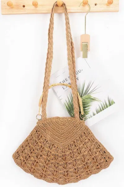 Fashnzfab Faux Straw Bamboo Handle Bag In Green