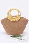 Fashnzfab Faux Straw Bamboo Handle Tote Bag In Green