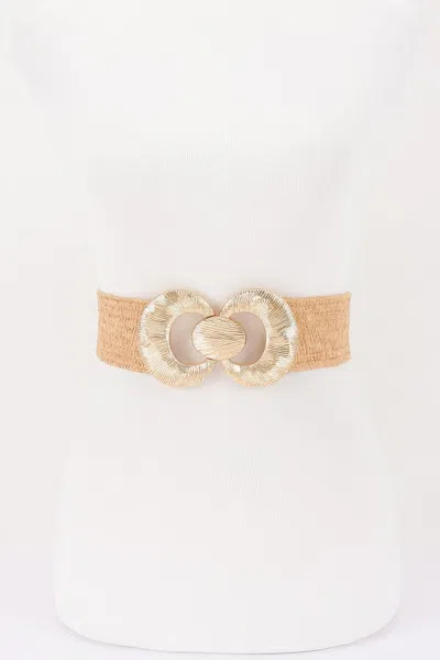 Fashnzfab Faux Straw Big Metal Buckle Elastic Plus Size Belt In Multi