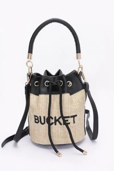 Fashnzfab Faux Straw Bucket Bag In Black