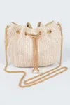 Fashnzfab Faux Straw Bucket Crossbody Bag In White