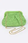 Fashnzfab Faux Straw Chain Clutch In Green