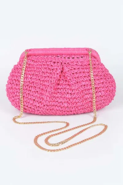 Fashnzfab Faux Straw Chain Clutch In Pink