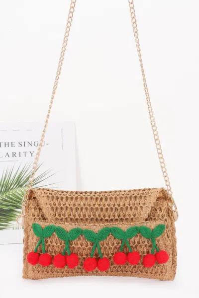 Fashnzfab Faux Straw Cherry Clutch In Green
