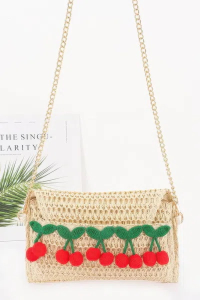 Fashnzfab Faux Straw Cherry Clutch In Multi