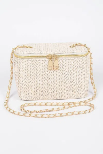 Fashnzfab Faux Straw Cosmetic Case Bag In Gold