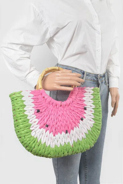 Fashnzfab Faux Straw Crochet Watermelon Handbag In Green